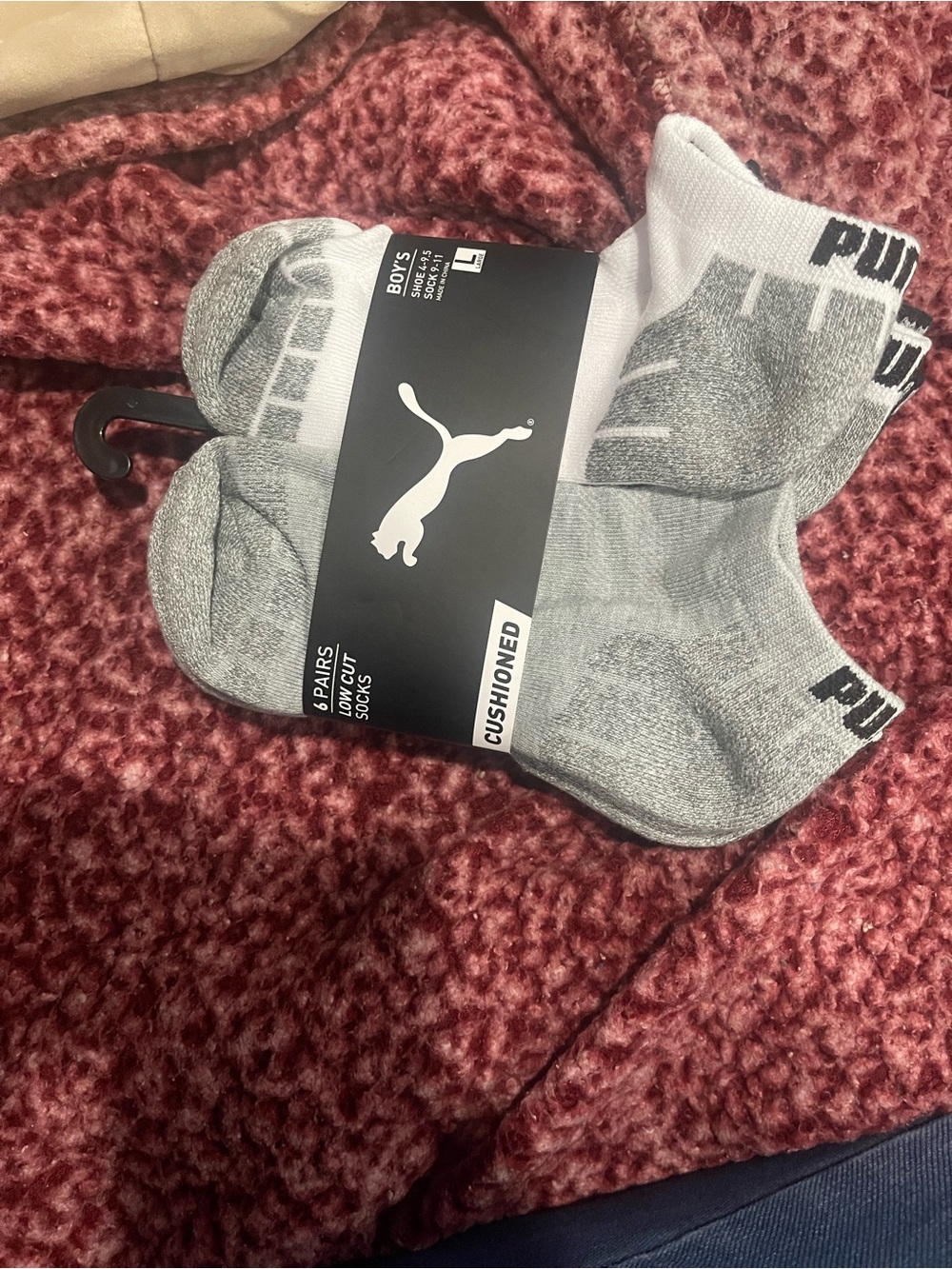 Puma Boys' or Girls’ Cushioned Low-Cut Socks - Gray & White (6-Pack)